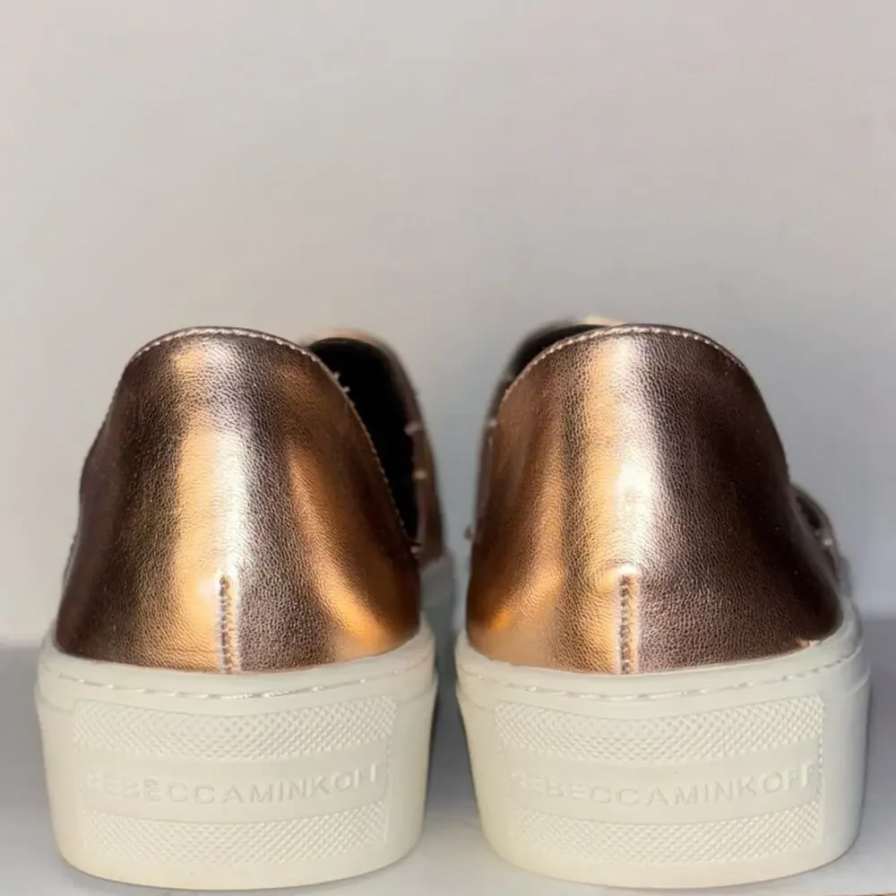 Rebecca Minkoff nana leather slip on sneakers rose gold metallic women's 8.5
